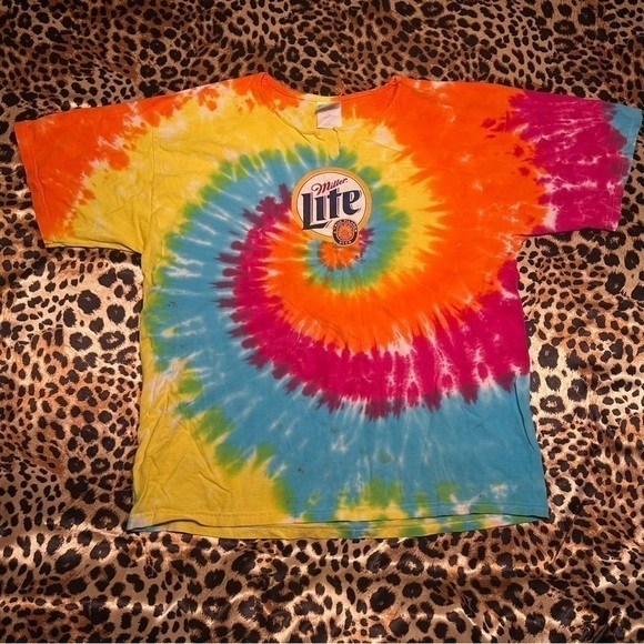 Gildan Other - Vintage Miller Lite Tie Dye T Shirt *Cut Neckline*